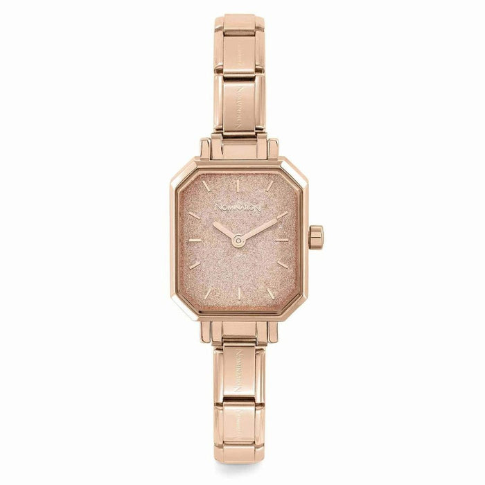 NOMINATION Paris Classic Rose Gold PVD & Rectangular Rose Glitter Dial Watch - Bumbletree Ltd