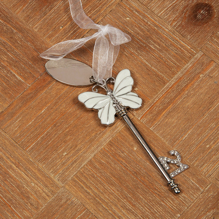 WHITE BUTTERFLY & ENGRAVING PLATE KEY - 21st BIRTHDAY - Bumbletree Ltd