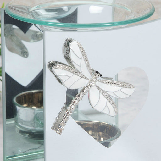 MIRROR GLASS TEALIGHT OIL BURNER WITH DRAGONFLY - Bumbletree Ltd