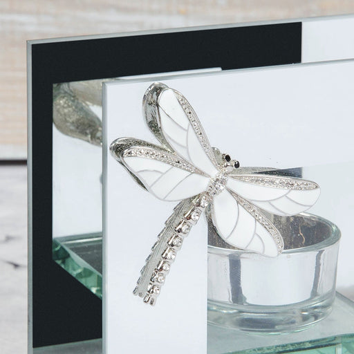 MIRROR GLASS TEALIGHT HOLDER WITH DRAGONFLY - Bumbletree Ltd