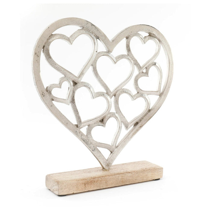 Silver Hearts On Wooden Base - Small - Homeware - Bumbletree - Bumbletree Ltd