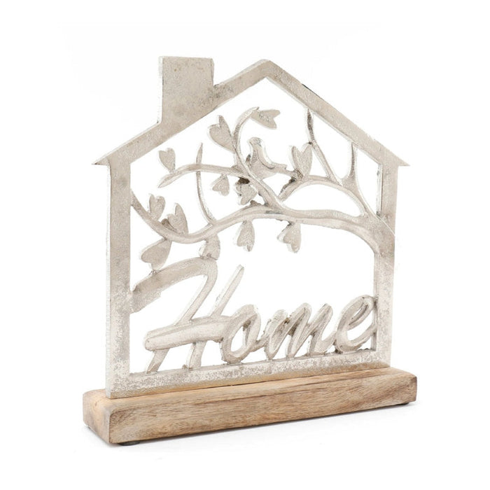 Silver House On Wooden Base Medium - Homeware - Bumbletree - Bumbletree Ltd