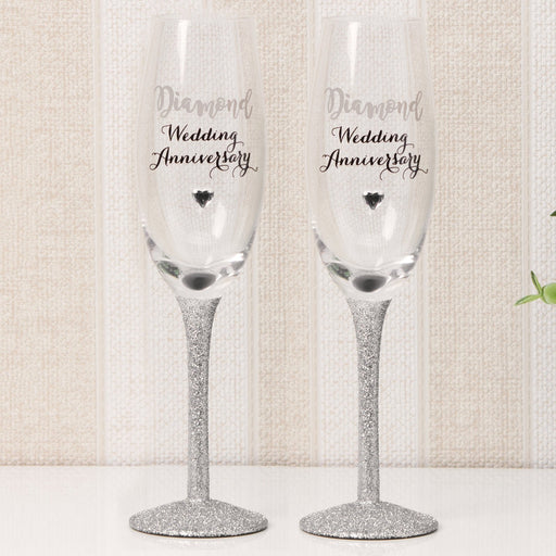 CHAMPAGNE FLUTES SET OF 2 - DIAMOND ANNIVERSARY - Bumbletree Ltd