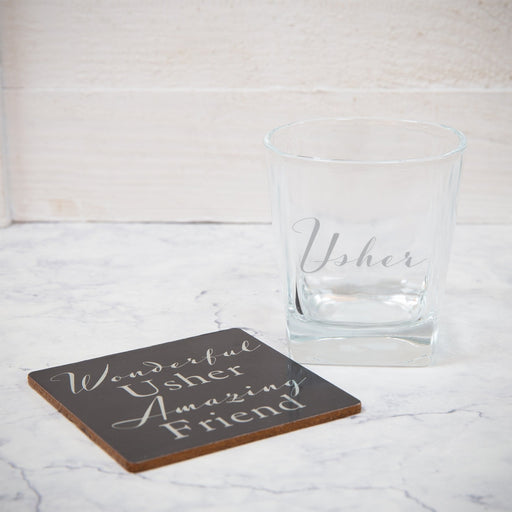 USHER WHISKY GLASS & COASTER - Bumbletree Ltd