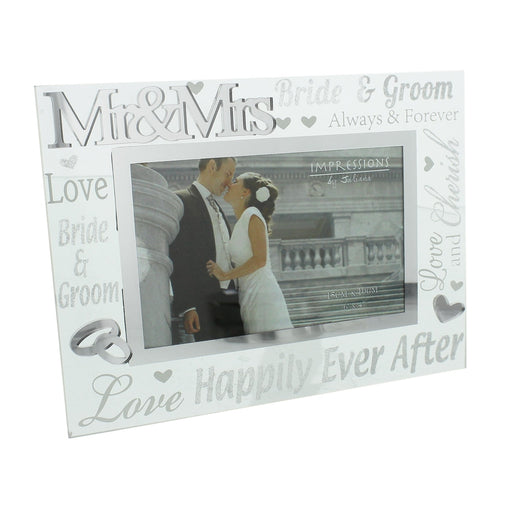 6" X 4" - MIRROR GLASS & GLITTER FRAME - MR & MRS - Bumbletree Ltd