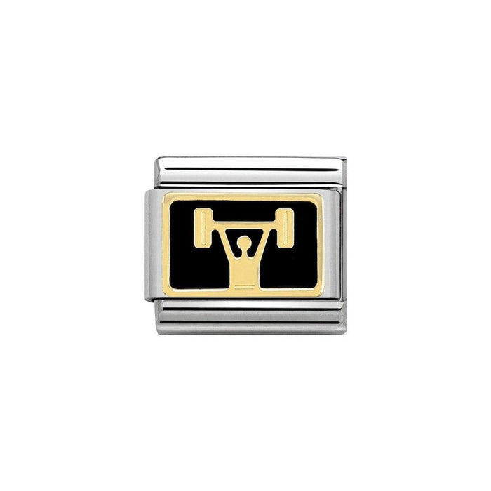 NOMINATION Classic Gold & Black Weightlifting Plate Charm - Bumbletree Ltd