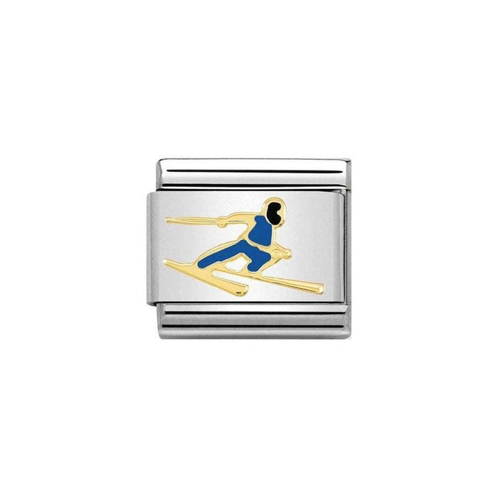 NOMINATION Classic Gold & Blue Skier Charm - Bumbletree Ltd