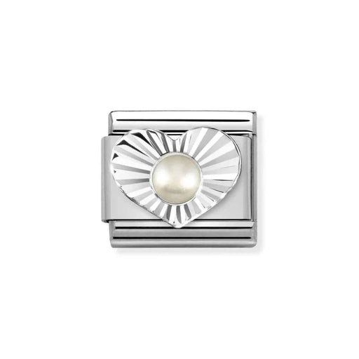 NOMINATION Classic Silver & White Pearl Diamond Heart Charm - Charms - Nomination - Bumbletree