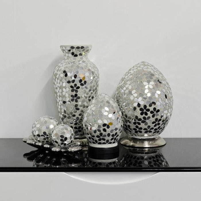 Mini Mosaic Glass Egg Lamp - Mirrored Flower - Bumbletree Ltd