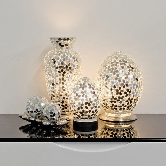 Mosaic Glass Egg Lamp - Mirrored Flower - Bumbletree Ltd