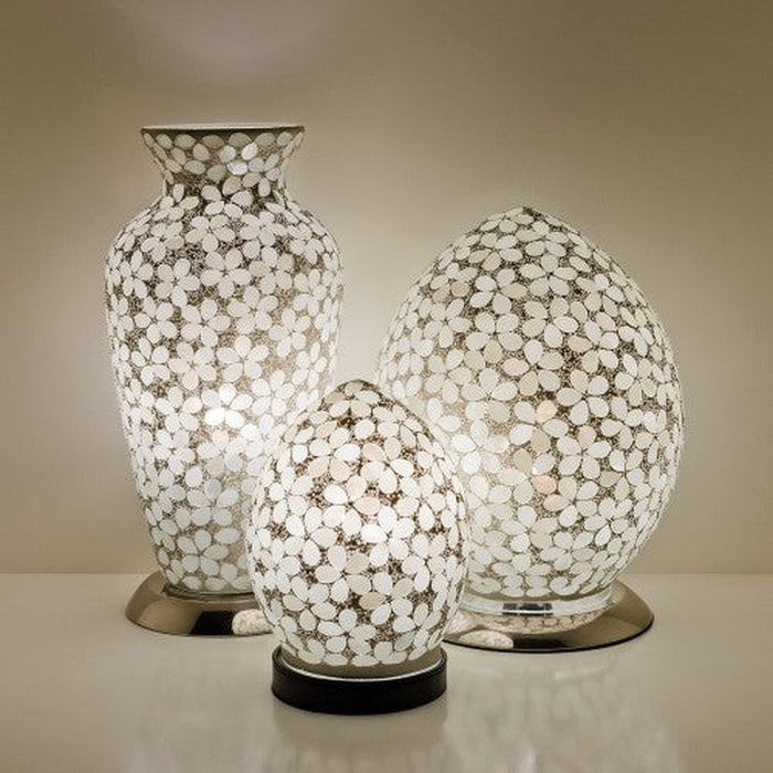 Mosaic Glass Egg Lamp - Opaque White Flower - Bumbletree Ltd