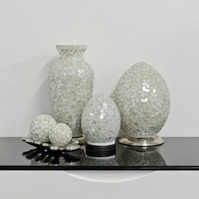 Mosaic Glass Egg Lamp - Opaque White Flower - Bumbletree Ltd