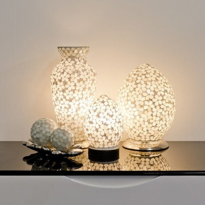 Mosaic Glass Egg Lamp - Opaque White Flower - Bumbletree Ltd