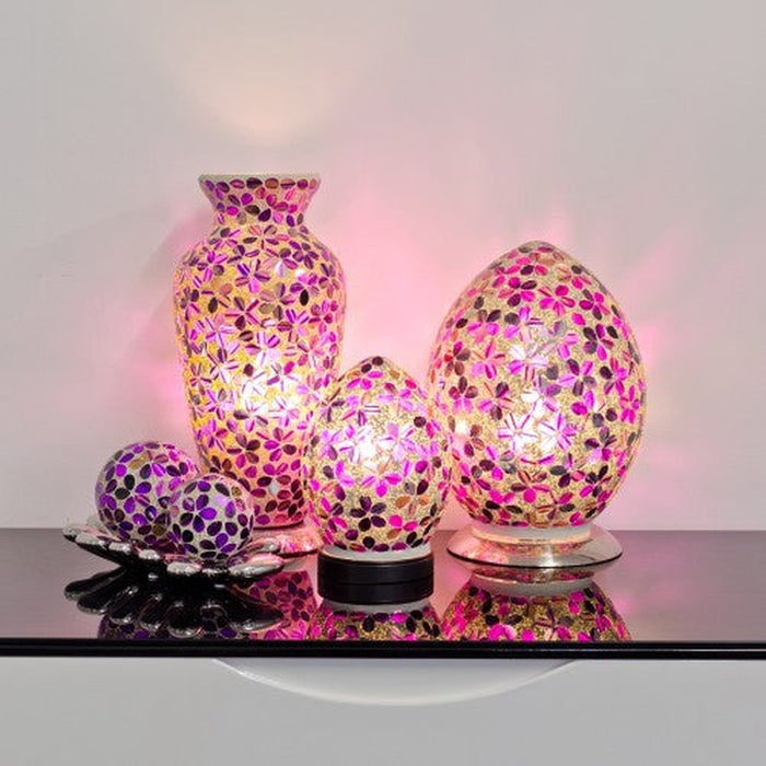 Mini Mosaic Glass Egg Lamp - Purple Tile Flower - Bumbletree Ltd