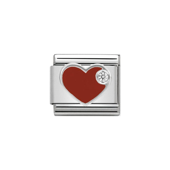 NOMINATION Classic CZ Silver and Red Heart Charm - Bumbletree Ltd