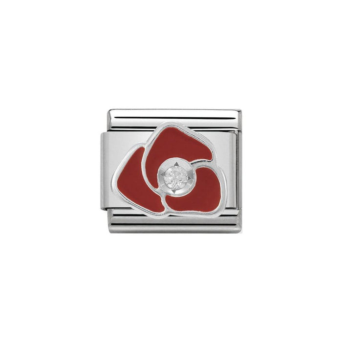 NOMINATION Classic CZ Silver and Red Rose Charm - Bumbletree Ltd