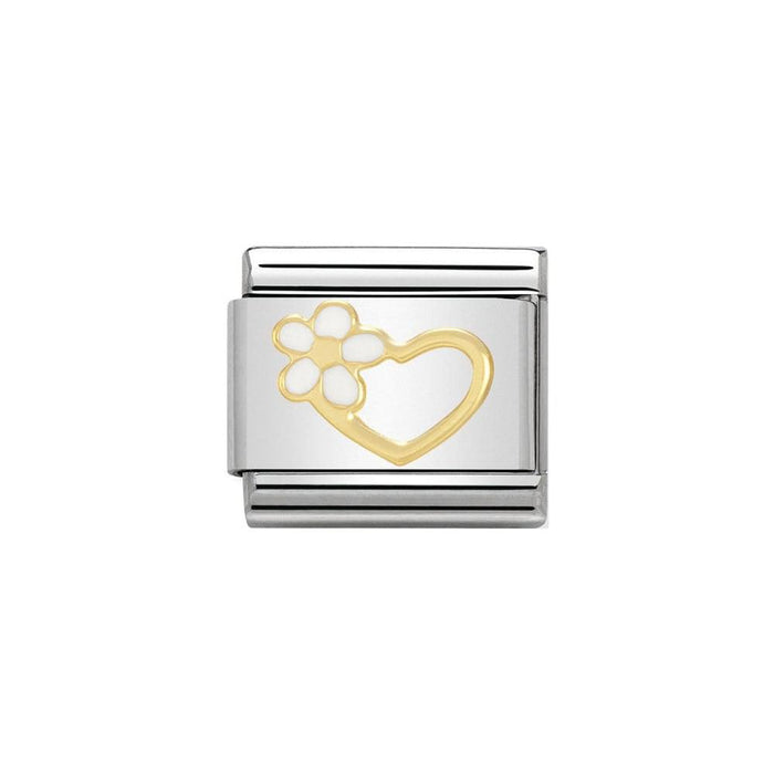 NOMINATION Classic Enamel Heart With White Flower Charm - Bumbletree Ltd