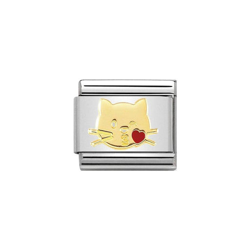 NOMINATION Classic Gold Cat Kiss Heart Charm - Bumbletree Ltd
