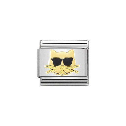 NOMINATION Classic Gold Cat with Black Glasses Charm - Bumbletree Ltd