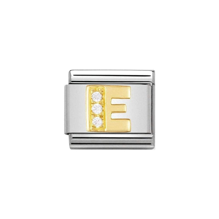 NOMINATION Classic Gold & CZ Letter E Charm - Bumbletree Ltd