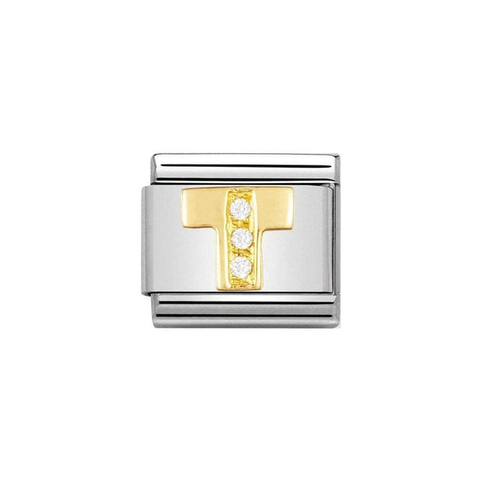 NOMINATION Classic Gold & CZ Letter T Charm - Bumbletree Ltd