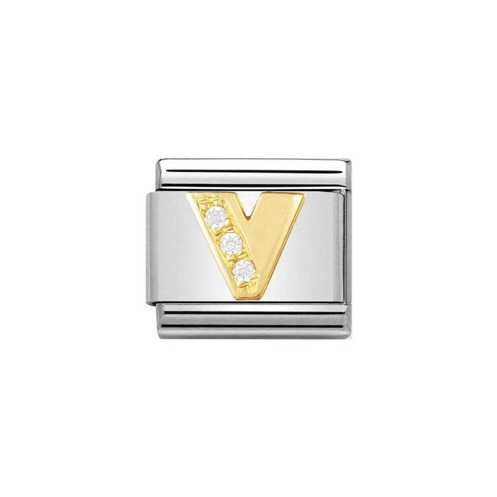 NOMINATION Classic Gold & CZ Letter V Charm - Bumbletree Ltd