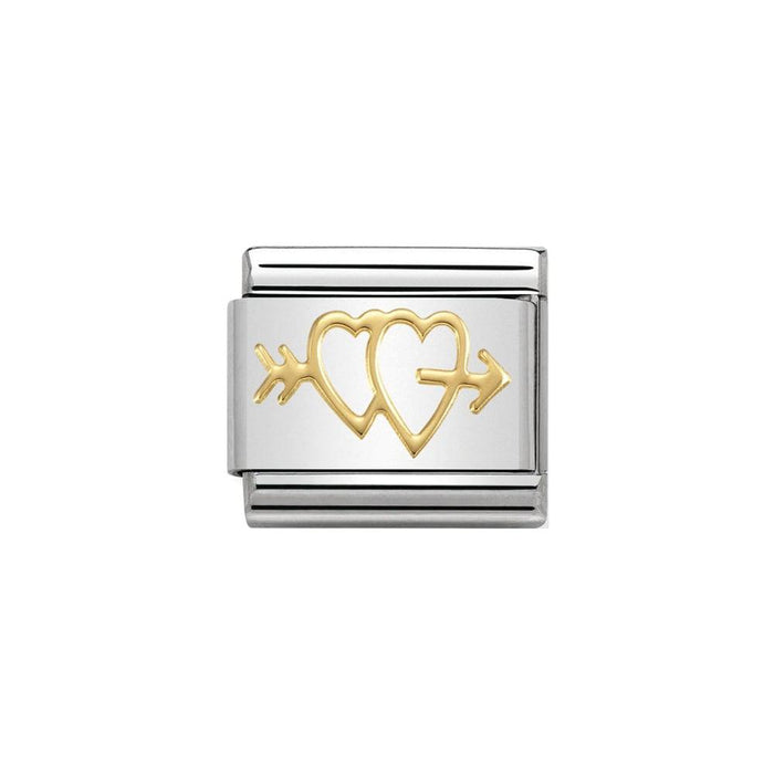 NOMINATION Classic Gold Double Hearts with Arrow Charm - Bumbletree Ltd