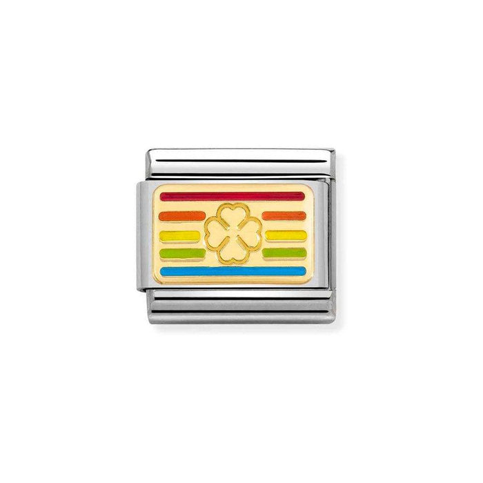 NOMINATION Classic Gold & Enamel Clover With Rainbow Stripes Charm - Bumbletree Ltd