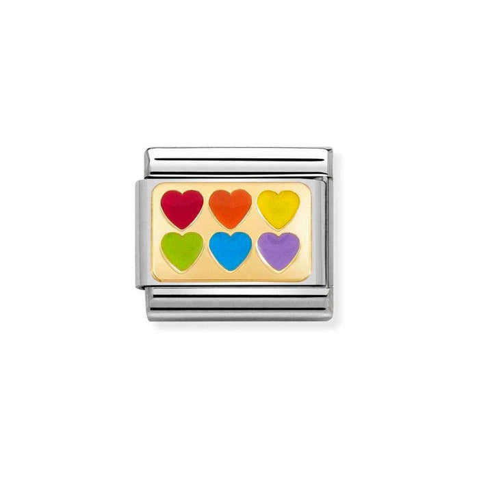 NOMINATION Classic Gold & Enamel Rainbow Hearts Charm - Bumbletree Ltd