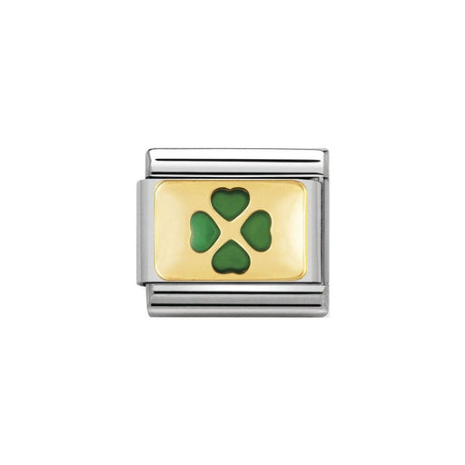 NOMINATION Classic Gold & Green Four Leaf Clover Plate Charm - Bumbletree Ltd