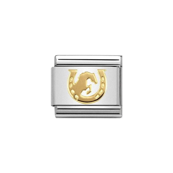 NOMINATION Classic Gold Horse Jumping Horseshoe Charm - Bumbletree Ltd