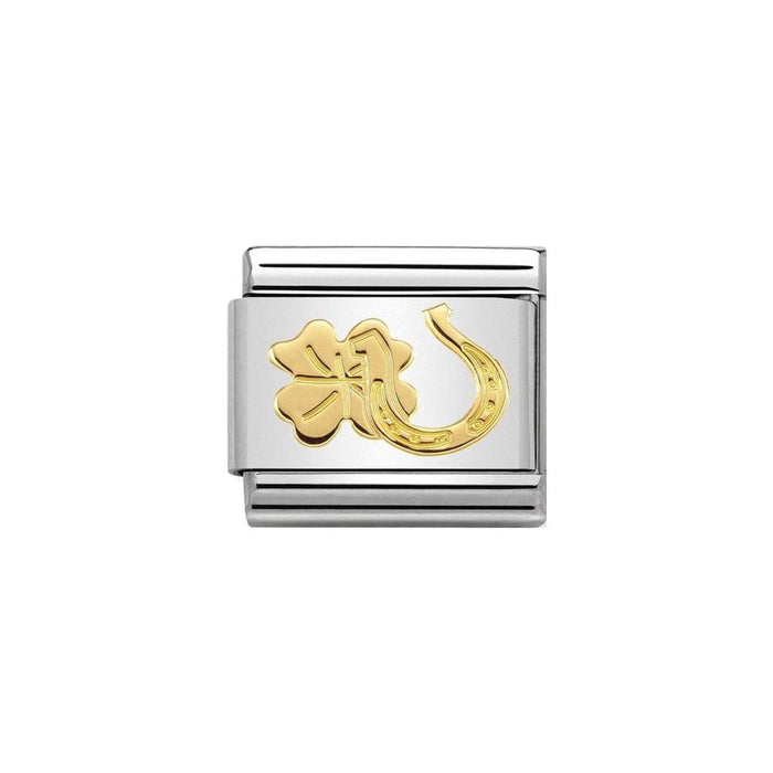 NOMINATION Classic Gold Horseshoe & Four-Leaf Clover Charm - Bumbletree Ltd