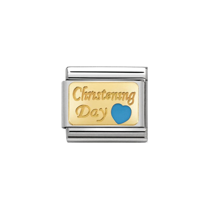 NOMINATION Classic Gold & Light Blue Christening Day Charm - Bumbletree Ltd