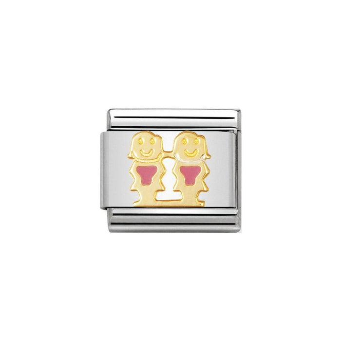 NOMINATION Classic Gold & Pink Sisters Charm - Bumbletree Ltd