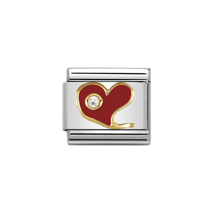 NOMINATION Classic Gold & Red with White CZ Heart Charm - Charms - Nomination - Bumbletree Ltd