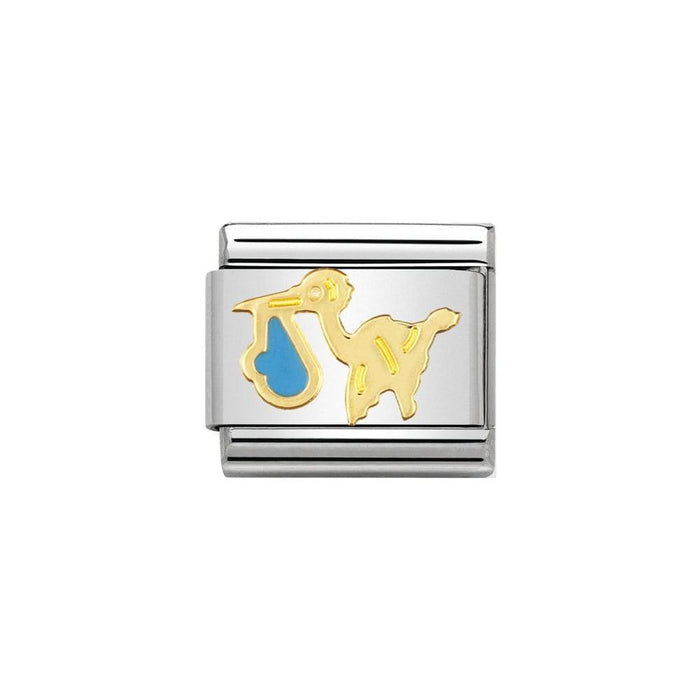 NOMINATION Classic Gold & Sky Blue Stork Charm - Bumbletree Ltd