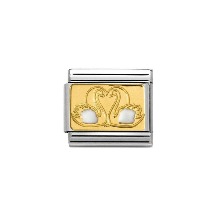 NOMINATION Classic Gold & White Swans Plate Charm - Bumbletree Ltd