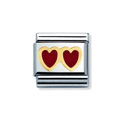 NOMINATION Classic Gold & Red Double Heart Charm - Bumbletree Ltd
