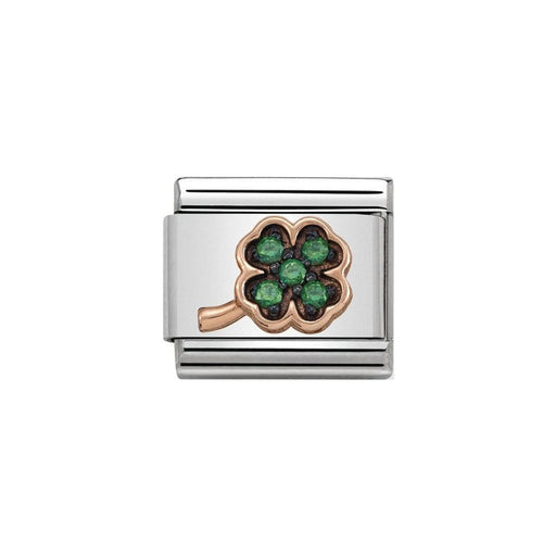 NOMINATION Classic Rose Gold Black Rhodium & Green CZ Clover Charm - Bumbletree Ltd