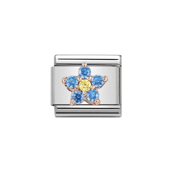 NOMINATION Classic Rose Gold Blue & Yellow CZ Flower Charm - Bumbletree Ltd