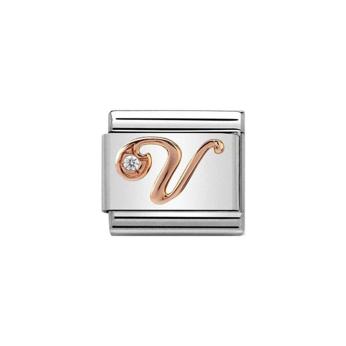 NOMINATION Classic Rose Gold & CZ Letter V Charm - Bumbletree Ltd