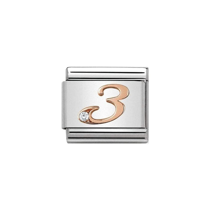 NOMINATION Classic Rose Gold & CZ Number 3 Charm - Bumbletree Ltd