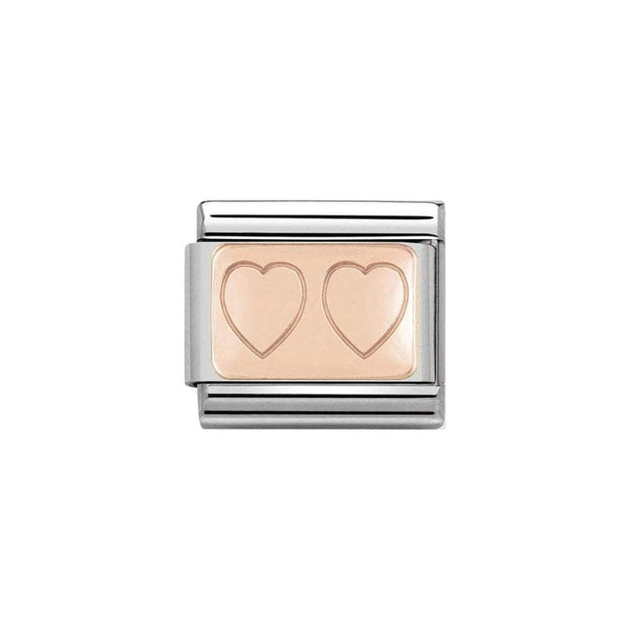 NOMINATION Classic Rose Gold Double Heart Plate Charm - Bumbletree Ltd