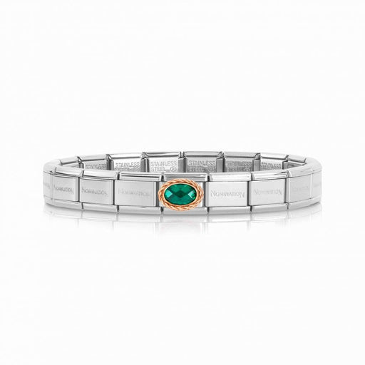 NOMINATION Classic Rose Gold & Emerald Green CZ Oval Charm - Bumbletree Ltd