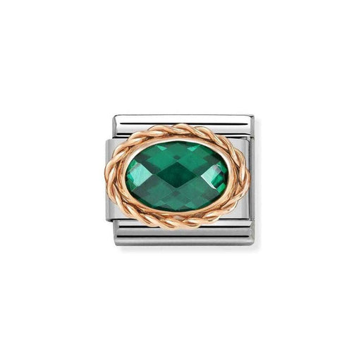 NOMINATION Classic Rose Gold & Emerald Green CZ Oval Charm - Bumbletree Ltd