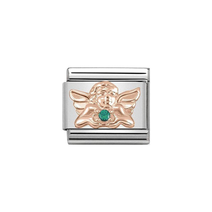 NOMINATION Classic Rose Gold & Green CZ Angel of Good Luck Charm - Bumbletree Ltd