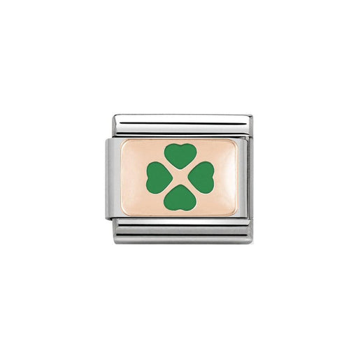 NOMINATION Classic Rose Gold Green Four Leaf Clover Charm - Bumbletree Ltd