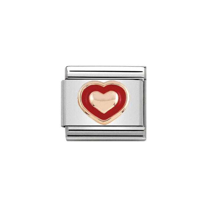 NOMINATION Classic Rose Gold Heart with Red Border Charm - Bumbletree Ltd