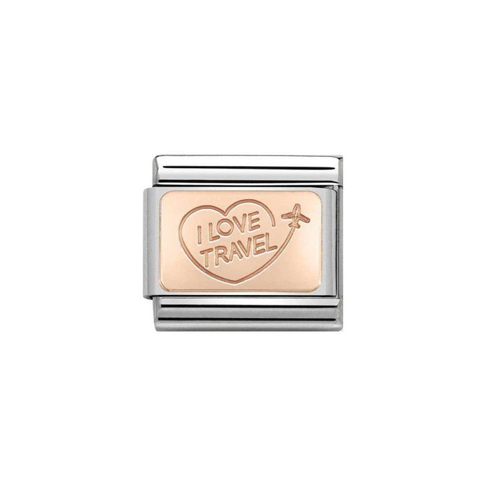 NOMINATION Classic Rose Gold I Love Travel Plate Charm - Charms - Nomination - Bumbletree Ltd