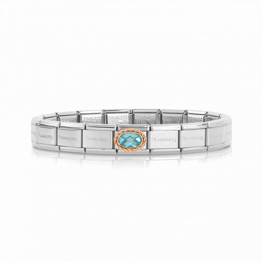 NOMINATION Classic Rose Gold & Light Blue CZ Oval Charm - Bumbletree Ltd